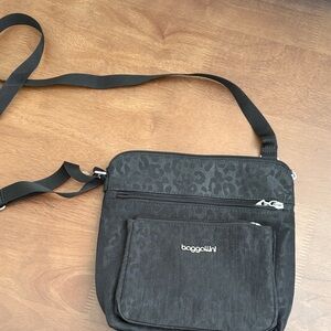 Baggallini Black Leopard Print Messenger Bag